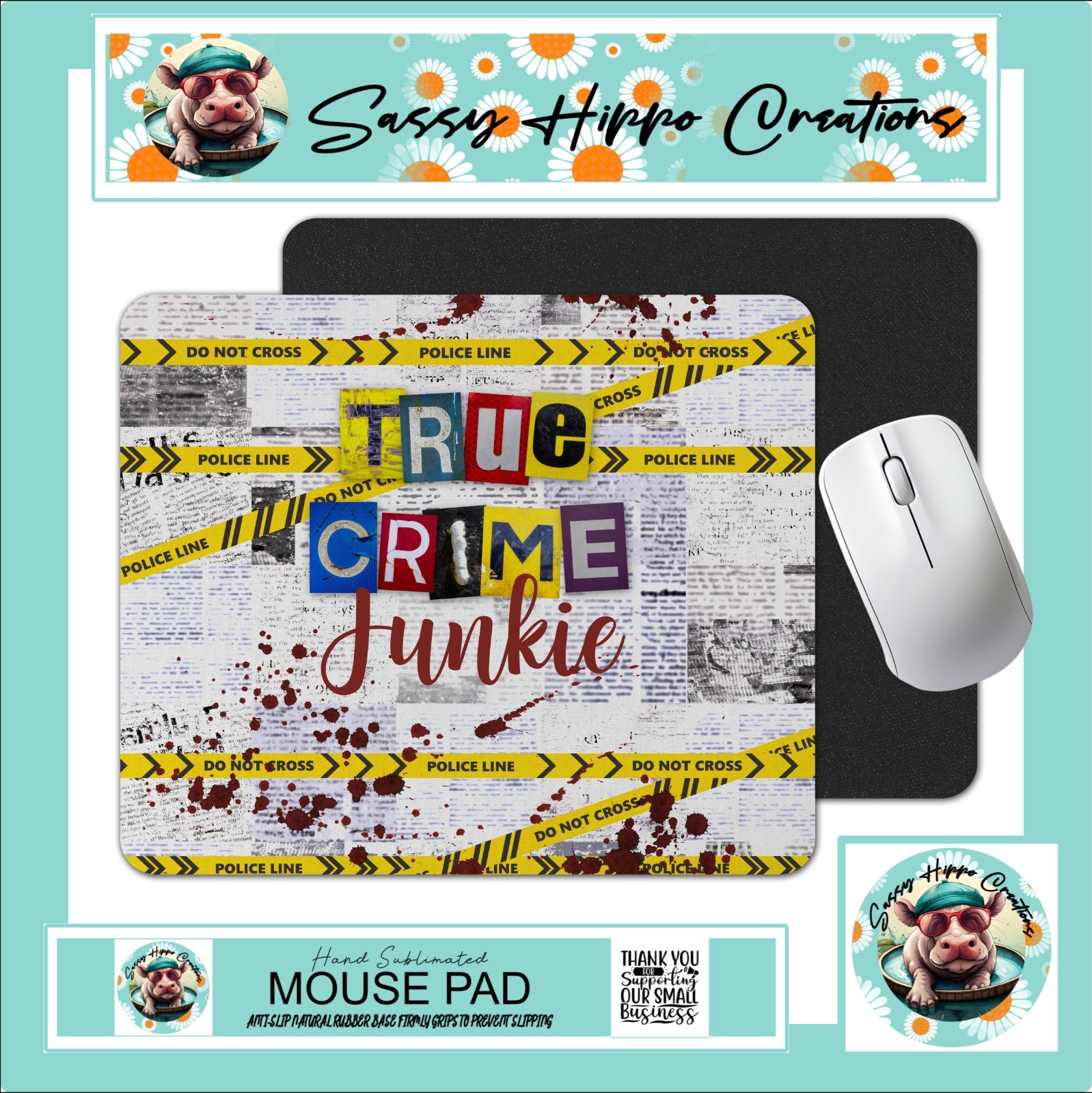 Mouse Pad True Crime Junkie Lover Murder Suspense Anti Slip Back Easy Clean
