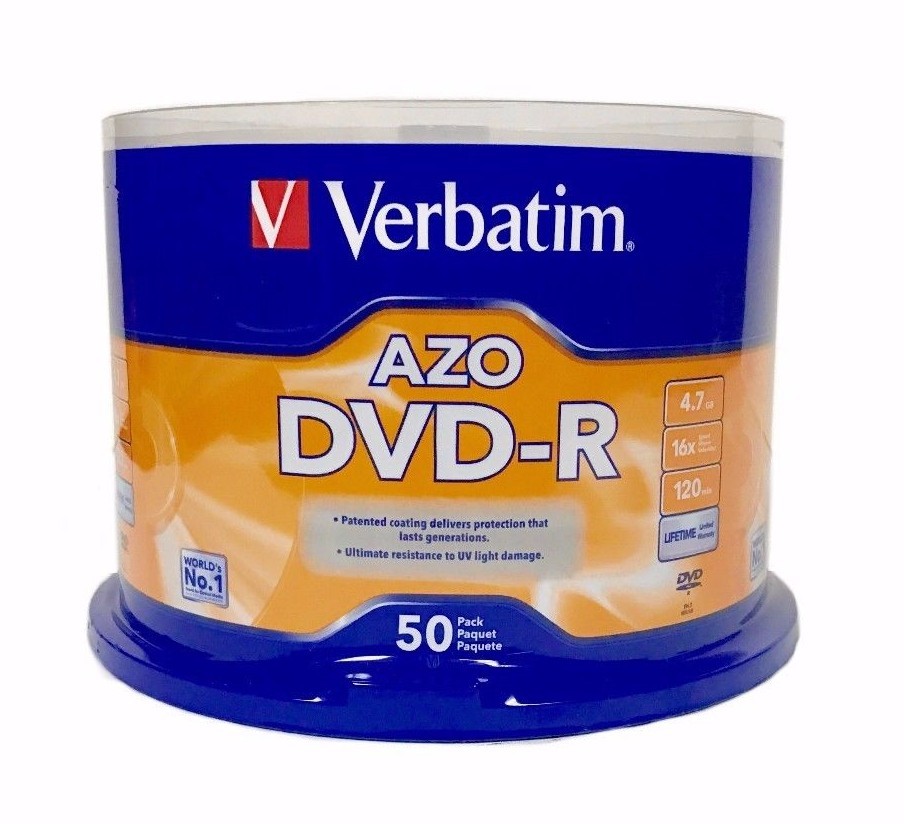 VERBATIM AZO DVD-R 16X 4.7GB Branded Logo 50 pack Spindle 95101 VERBATIM AZO DVD-R 16X 4.7GB Branded Logo 50 pack Spindle 95101
