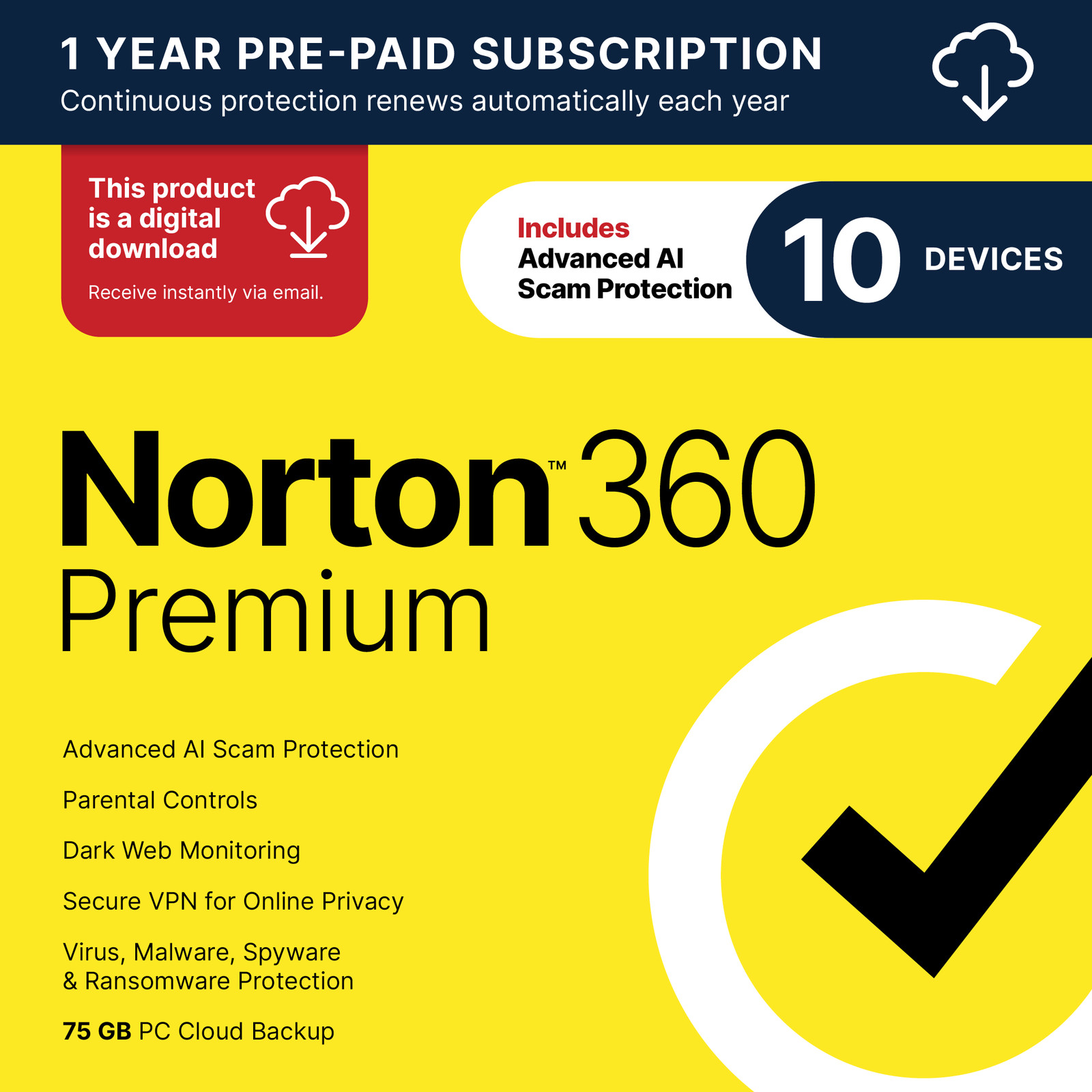 Norton 360 Premium | 10 Devices | Digital Download Code Sent by Email Norton 360 Premium | 10 Devices | Digital Download Code Sent by Email