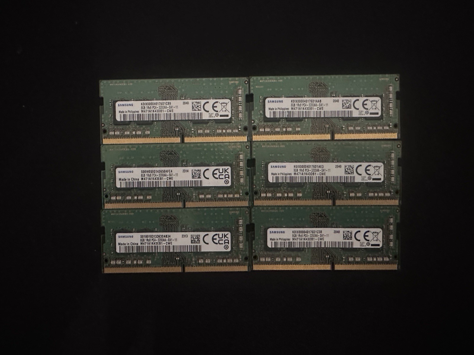 LOT OF 6 Samsung 8GB PC4-3200AA SODIMM RAM LOT OF 6 Samsung 8GB PC4-3200AA SODIMM RAM
