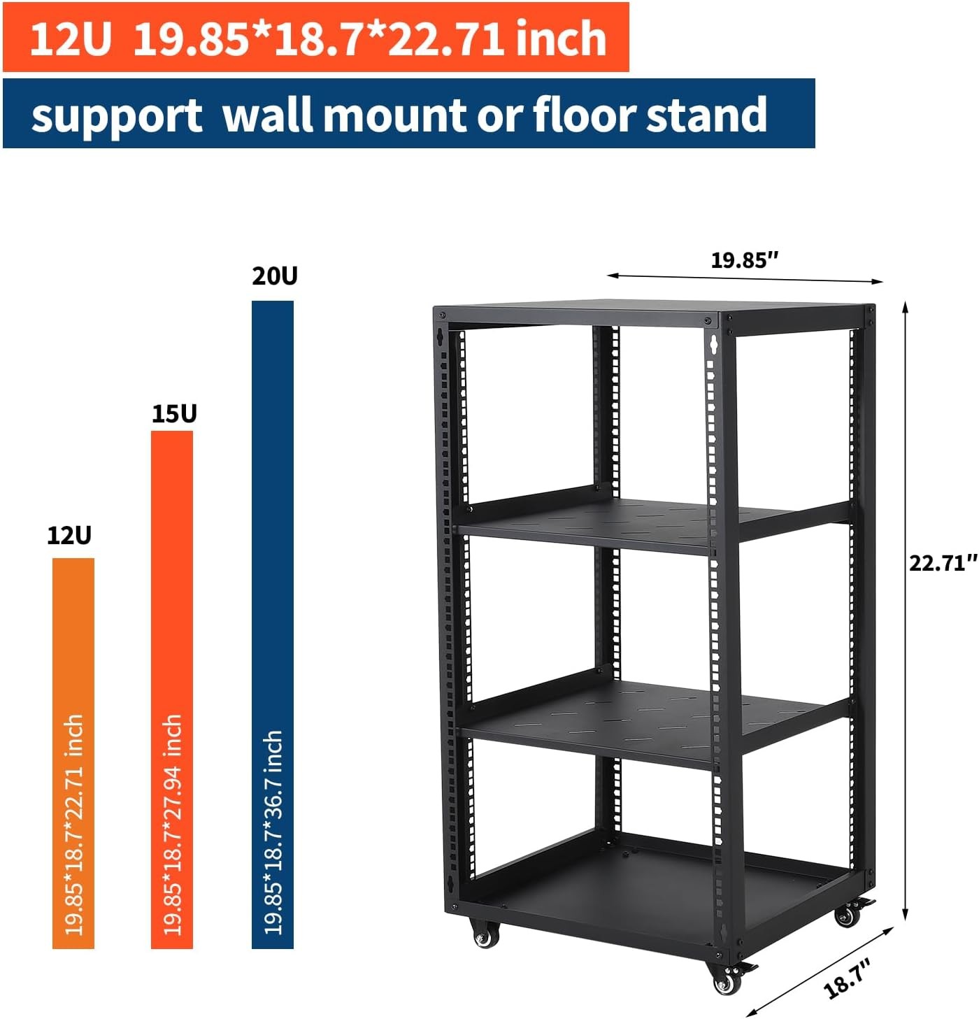 12U 15U 20U Heavy Duty Open Frame Network Rack with 4 Casters for IT & AV Gear 12U 15U 20U Heavy Duty Open Frame Network Rack with 4 Casters for IT & AV Gear
