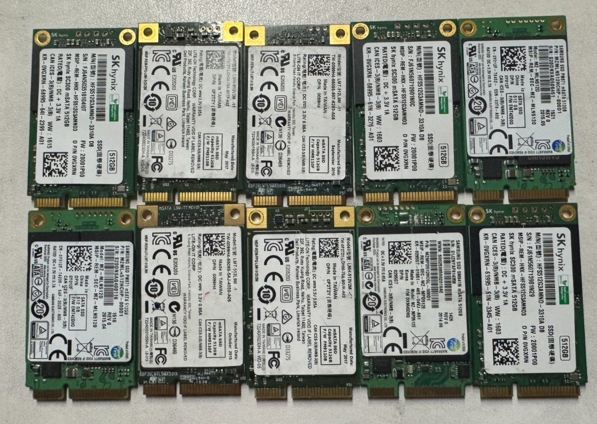 MIXED BRANDS LOT OF 10 512GB mSATA SSD TESTED MIXED BRANDS LOT OF 10 512GB mSATA SSD TESTED