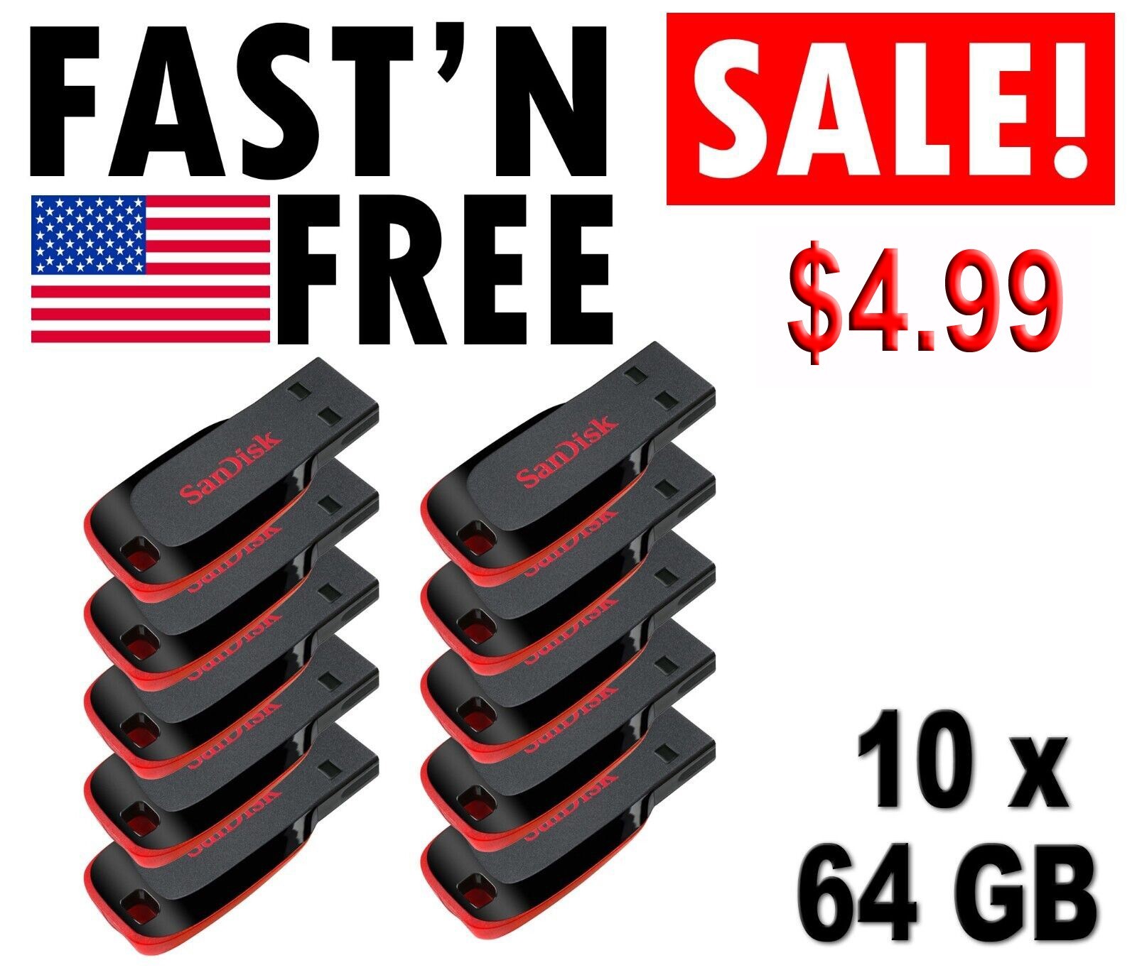 LOT 10x SanDisk SDCZ50-064G 64GB Cruzer Blade USB Flash Drive 64 GB 10 x 64G LOT 10x SanDisk SDCZ50-064G 64GB Cruzer Blade USB Flash Drive 64 GB 10 x 64G