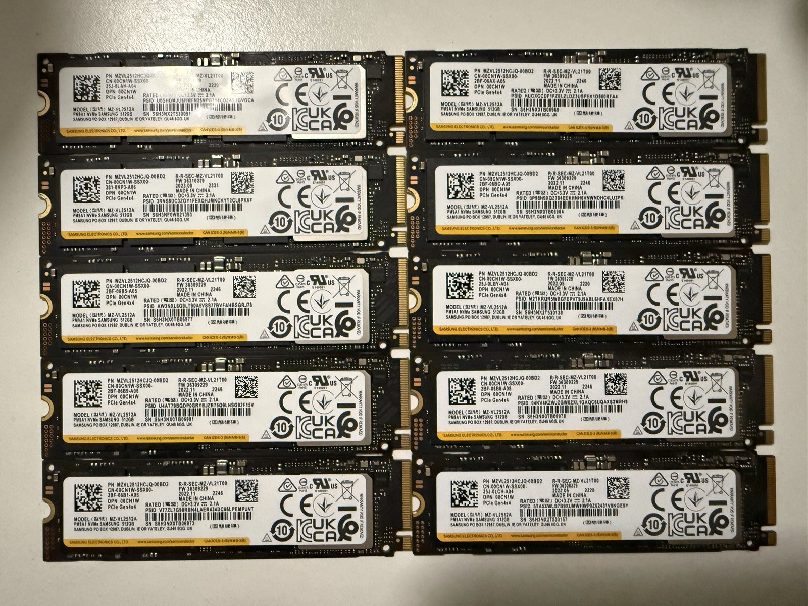 Lot of 10 Samsung 512GB SSD:NVME M.2 MZ-VL2512A Lot of 10 Samsung 512GB SSD:NVME M.2 MZ-VL2512A