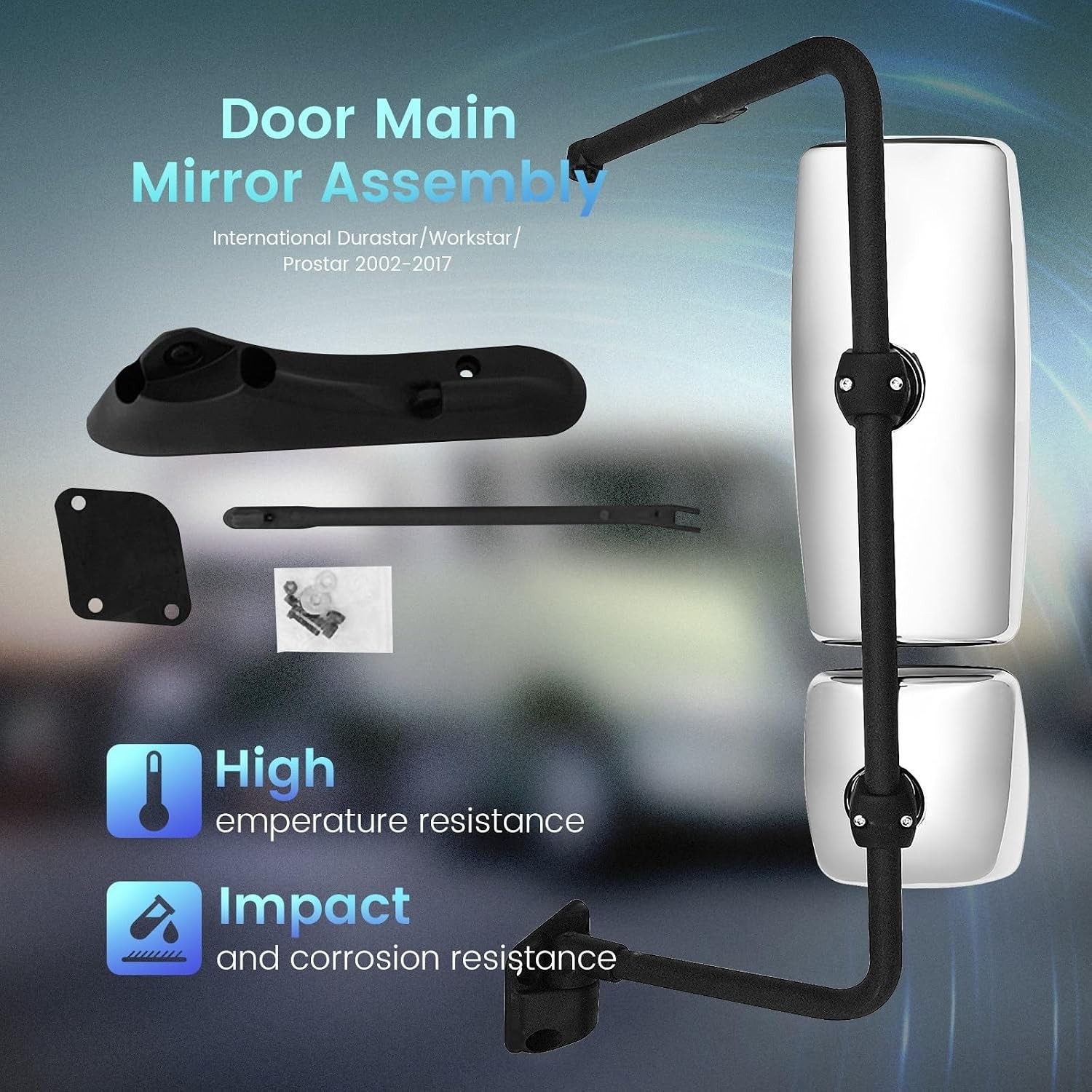 Door Main Mirror Assembly for 2002-2023 International Durastar 4300 Left Chrome Door Main Mirror Assembly for 2002-2023 International Durastar 4300 Left Chrome