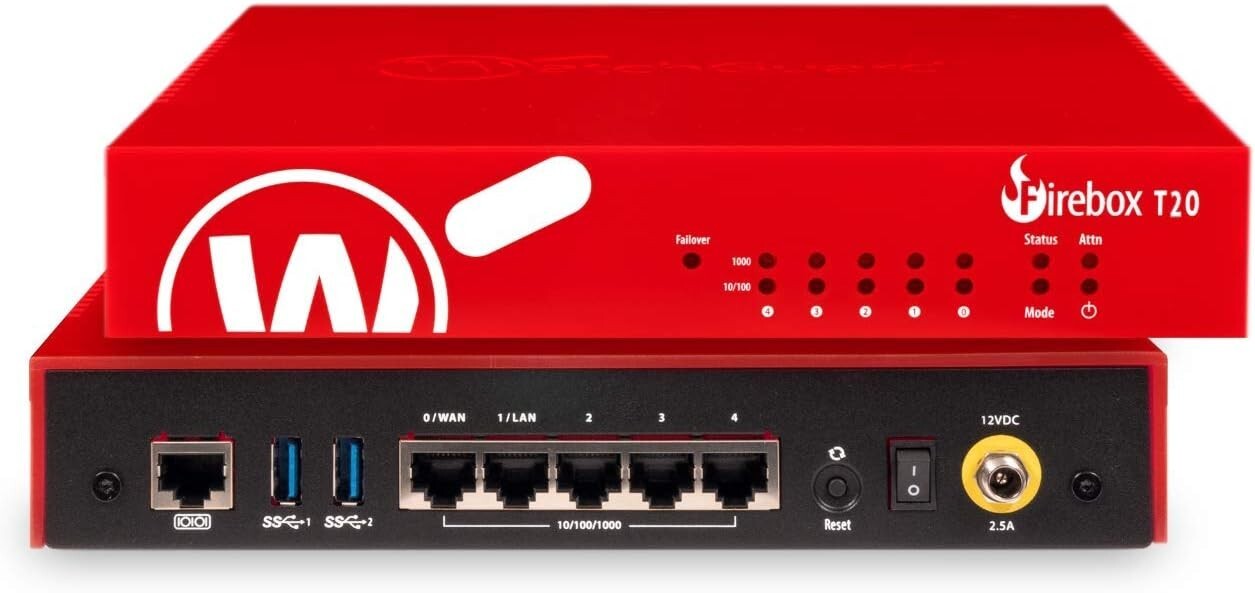 WatchGuard Firebox T20 with 3-Year Basic Security Suite 5 Ports (WGT200033-WW) WatchGuard Firebox T20 with 3-Year Basic Security Suite 5 Ports (WGT200033-WW)