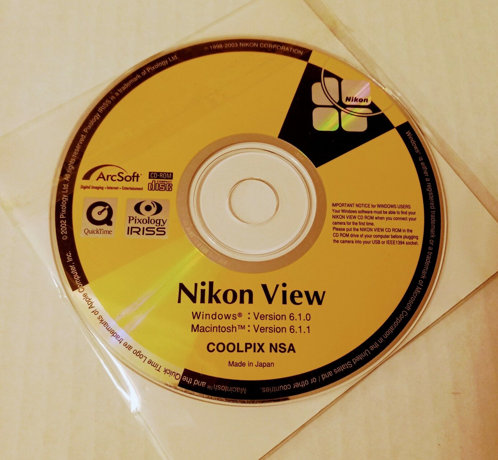 NIKON View 6 Software CD-Rom, Version 6.1 for Mac or Windows, Coolpix NSA 2003