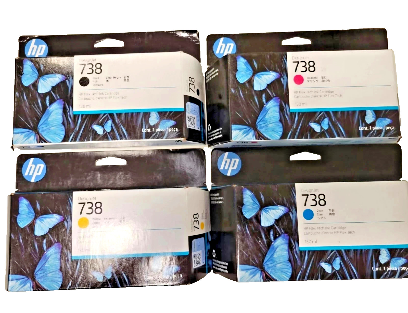 NEW GENUINE SET 4 HP 738 130ml Ink Cartridges 676M6A 676M7A 676M8A 498N8A 2027 NEW GENUINE SET 4 HP 738 130ml Ink Cartridges 676M6A 676M7A 676M8A 498N8A 2027