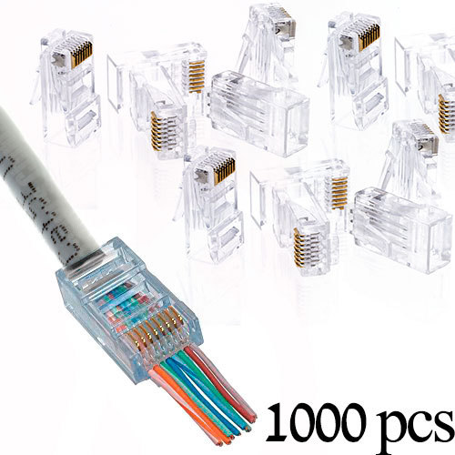 1000 Pcs Cat5e RJ45 Network Modular Plug 8P8C Cable Connector End Pass Through 1000 Pcs Cat5e RJ45 Network Modular Plug 8P8C Cable Connector End Pass Through