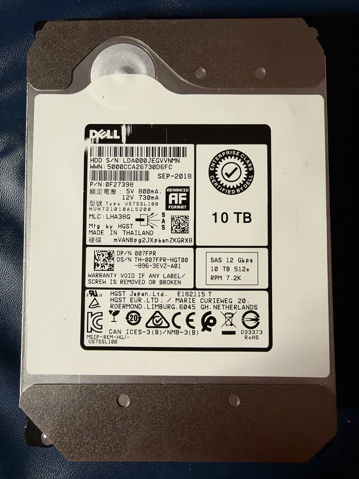 HGST Ultrastar 10TB SAS 12Gb/s HDD HUH721010AL5200 512e 7200RPM Tested 18K Hrs