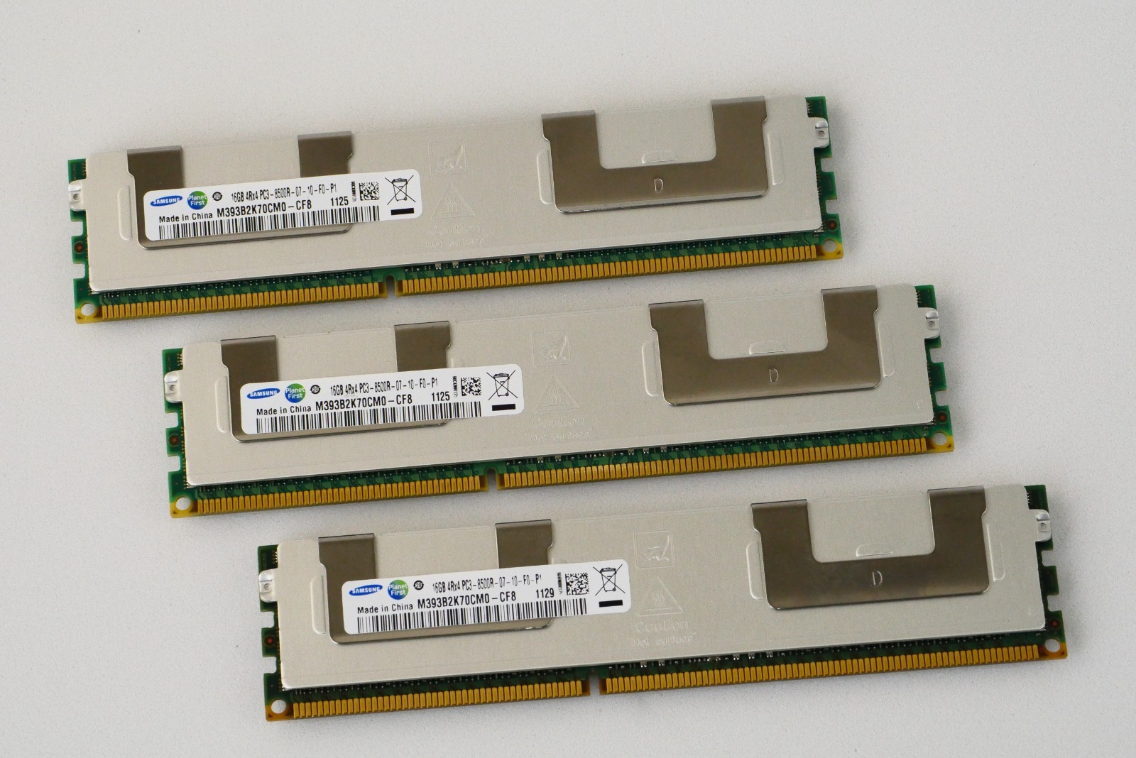 48GB(16x3) total. Lot of 3 Samsung 16GB 4Rx4 PC3-8500R Memory M393B2K70CM0-CF8 48GB(16x3) total. Lot of 3 Samsung 16GB 4Rx4 PC3-8500R Memory M393B2K70CM0-CF8