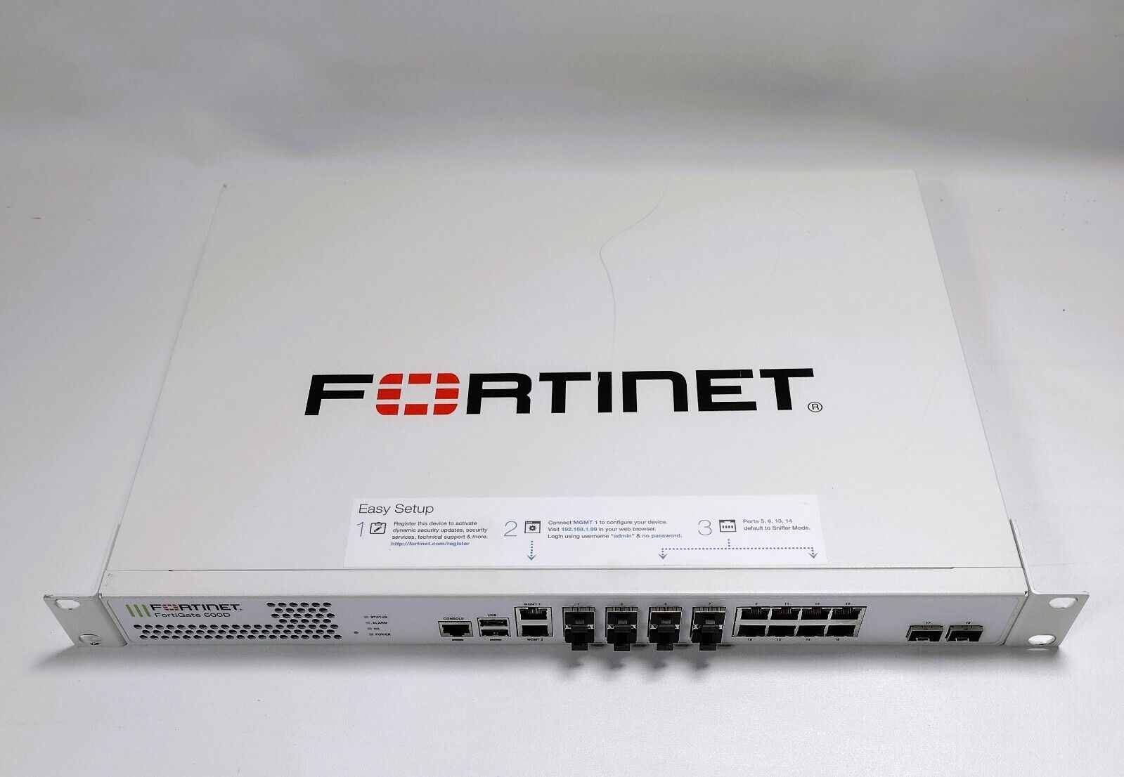 Fortinet FortiGate 600 Firewall FG-600D w/ Rack Ears Tested & Reset Unregistered