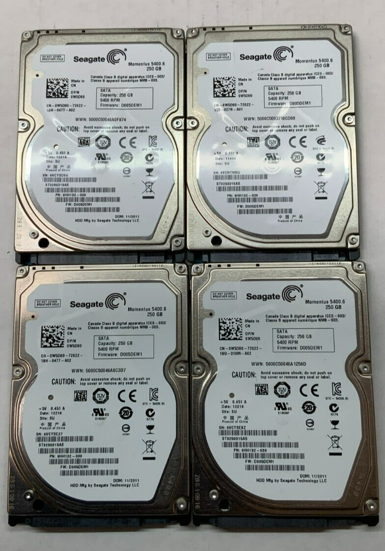 GENUINE SEAGATE HARD DRIVE 250GB 5400RPM ST9250315AS Lot of 4-USED