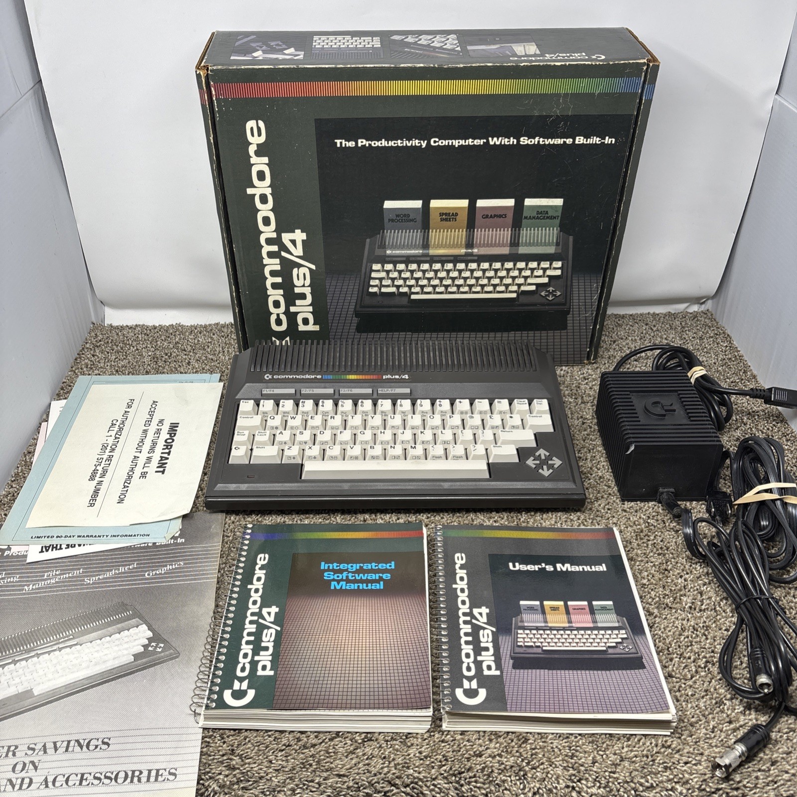 COMMODORE PLUS 4 Vintage 1984 Computer In Original Box w/ Cords & Manuals COMMODORE PLUS 4 Vintage 1984 Computer In Original Box w/ Cords & Manuals
