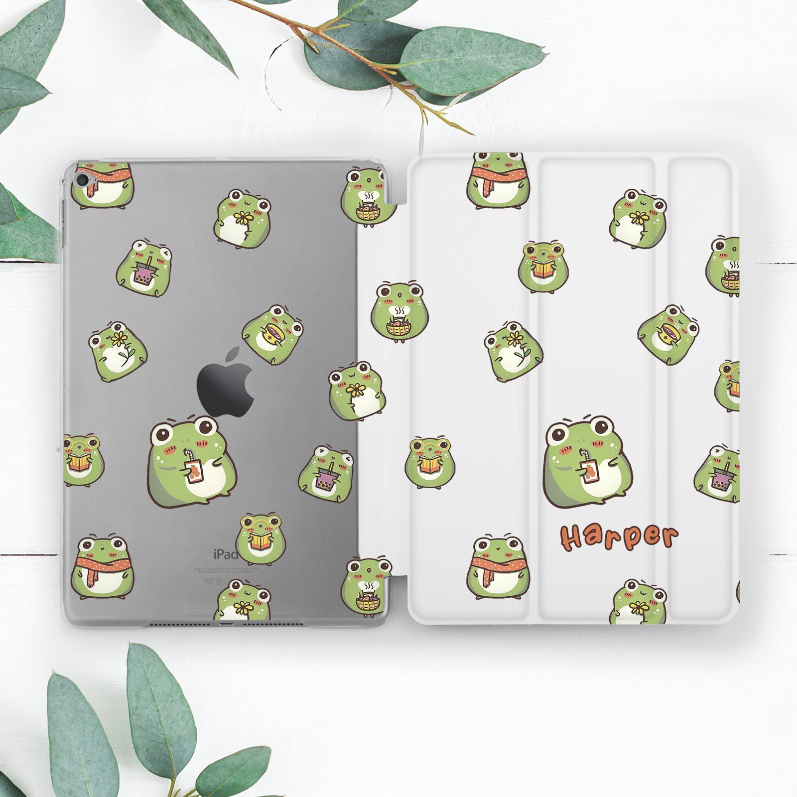 Custom Name Cute Frogs Kawaii Case For iPad 10.2 Pro 12.9 11 9.7 Air 4 5 Mini