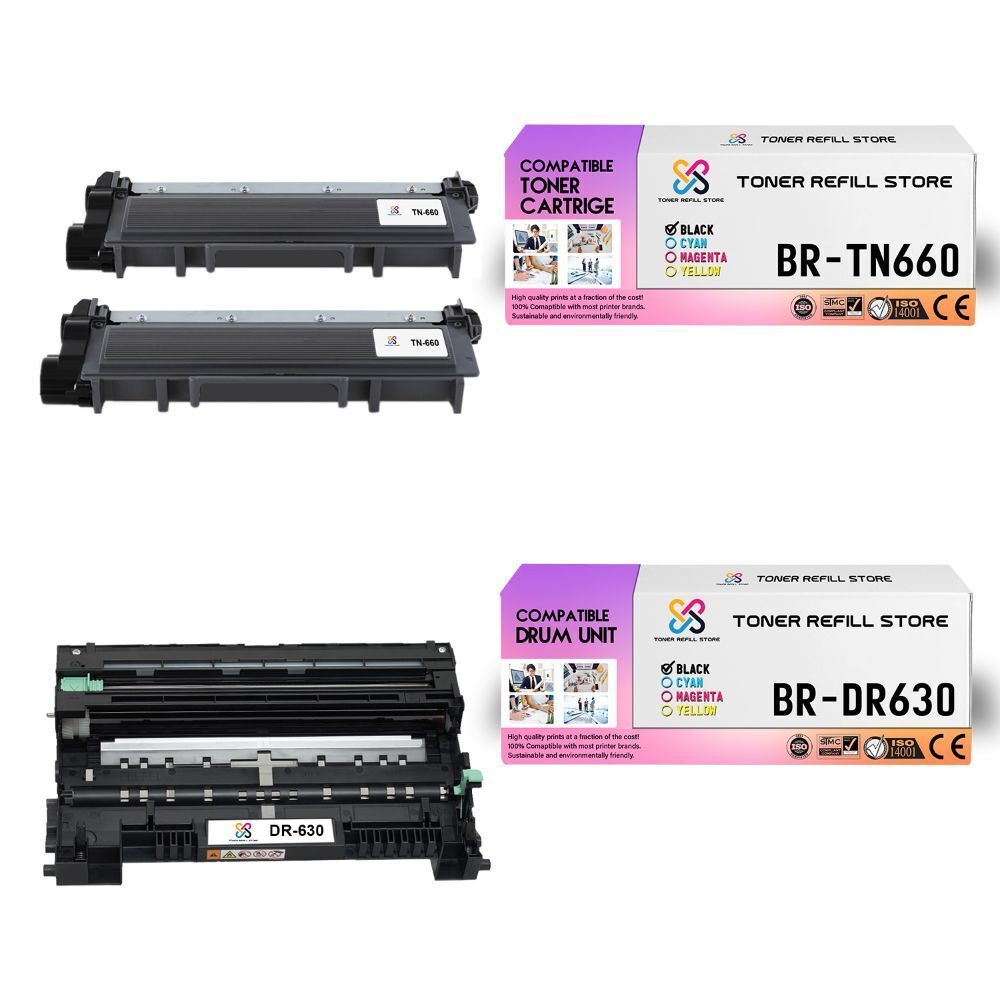 2Pk TRS TN660 DR630 Compatible for Brother DCPL2520DW Toner and Drum Unit