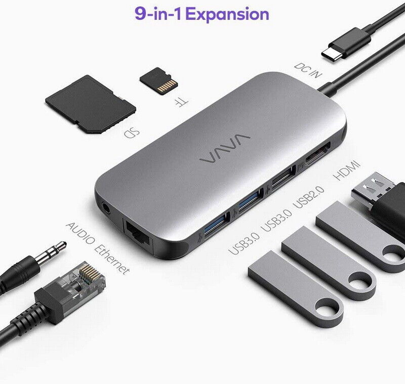 VAVA UC016 USB C Hub 9-in-1 Adapter W/ PD Power Type-C 4K HDMI Audio USB08