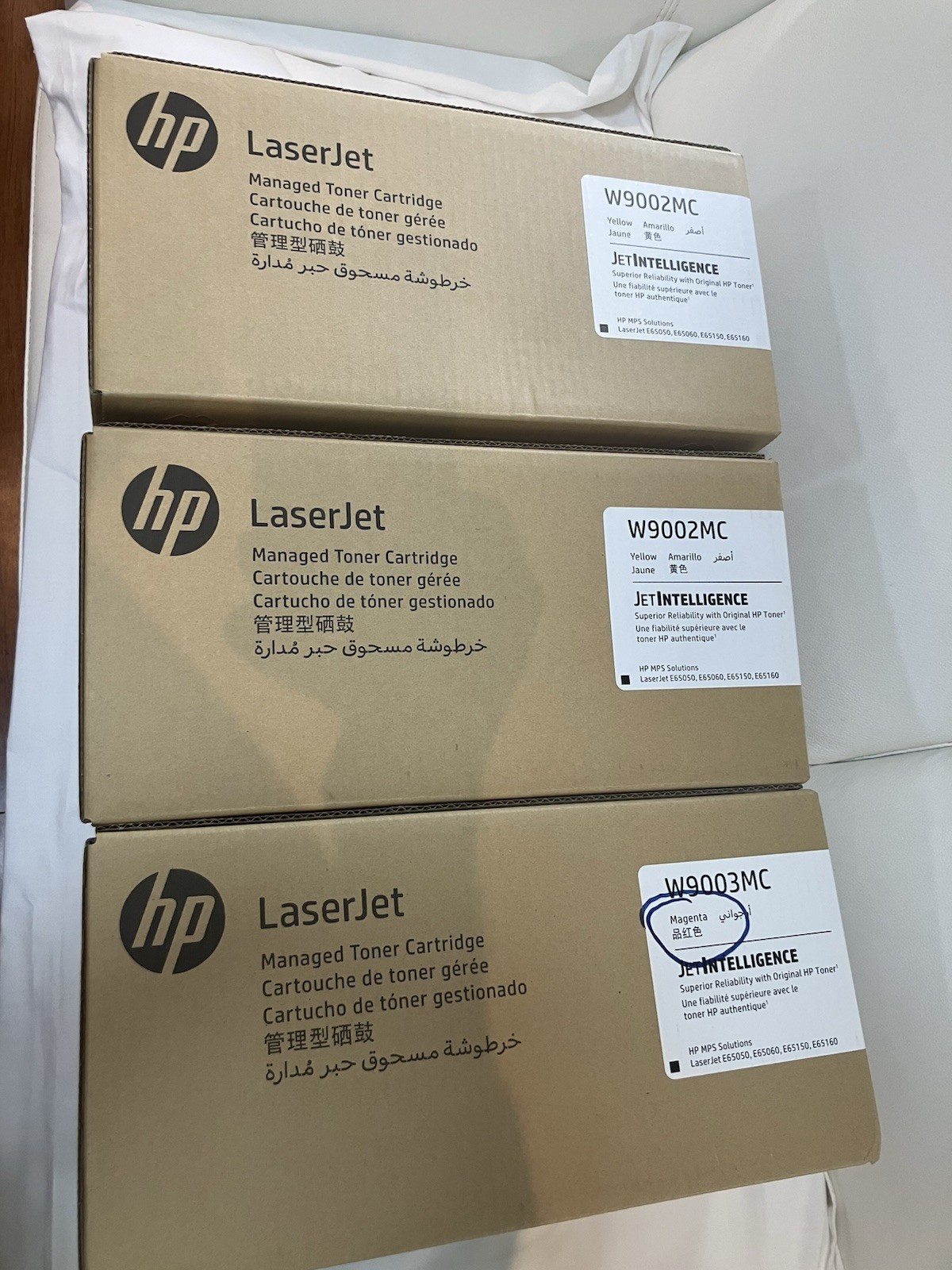 *NEW* OEM HP LJ TONERS W9002MC-YELLOW AND W9003MC-MAGENTA QTY 2, (LOT OF 3) *NEW* OEM HP LJ TONERS W9002MC-YELLOW AND W9003MC-MAGENTA QTY 2, (LOT OF 3)