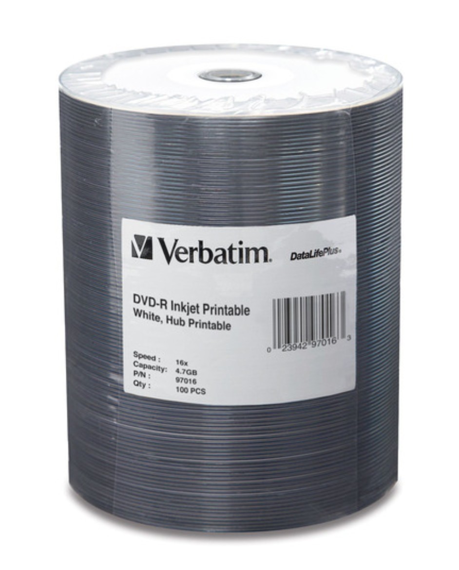 Verbatim Americas Llc 97016 DVD-R 4.7Gb 16X Datalifeplus White Inkjet 100Pk Verbatim Americas Llc 97016 DVD-R 4.7Gb 16X Datalifeplus White Inkjet 100Pk
