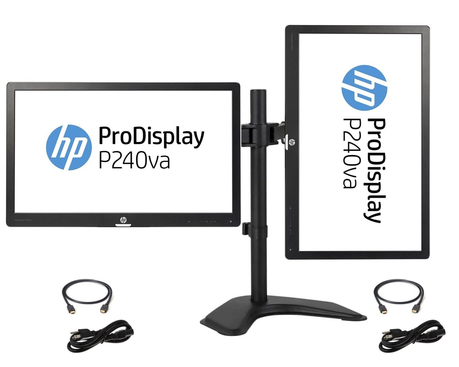 2x HP ProDisplay P240va 24inch 1080P LCD Monitors(Gra A)  W/ Dual Stand +Cables