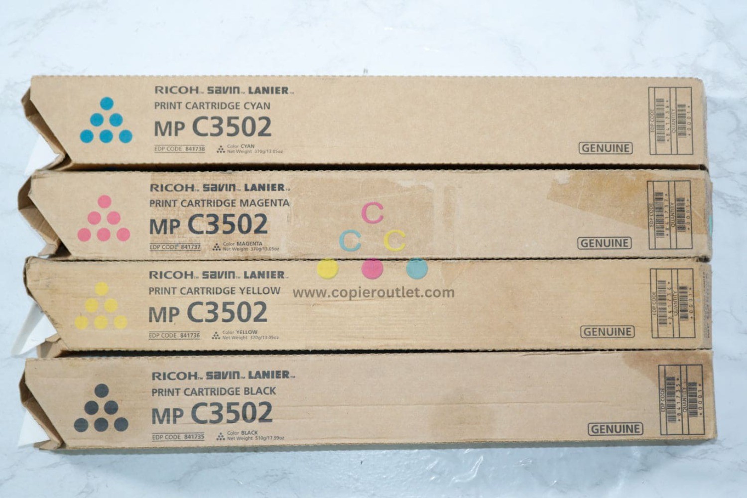 4 Cosmetic OEM Ricoh MP C3002,C3502 CMYK Toners 841735,841736,841737,841738 4 Cosmetic OEM Ricoh MP C3002,C3502 CMYK Toners 841735,841736,841737,841738