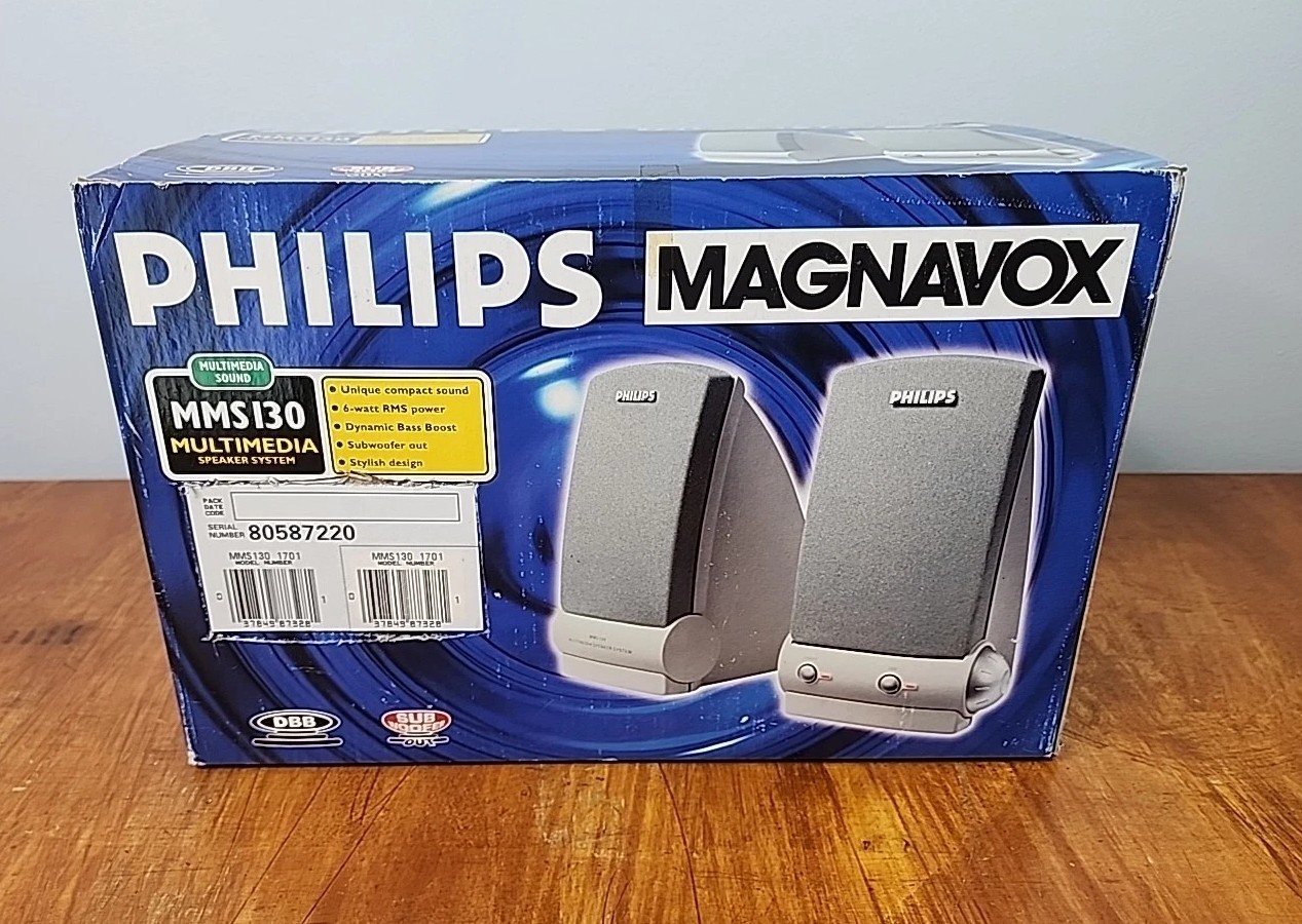 Philips Magnavox MMS130 Multimedia Speaker System Computer Speakers New in Box Philips Magnavox MMS130 Multimedia Speaker System Computer Speakers New in Box