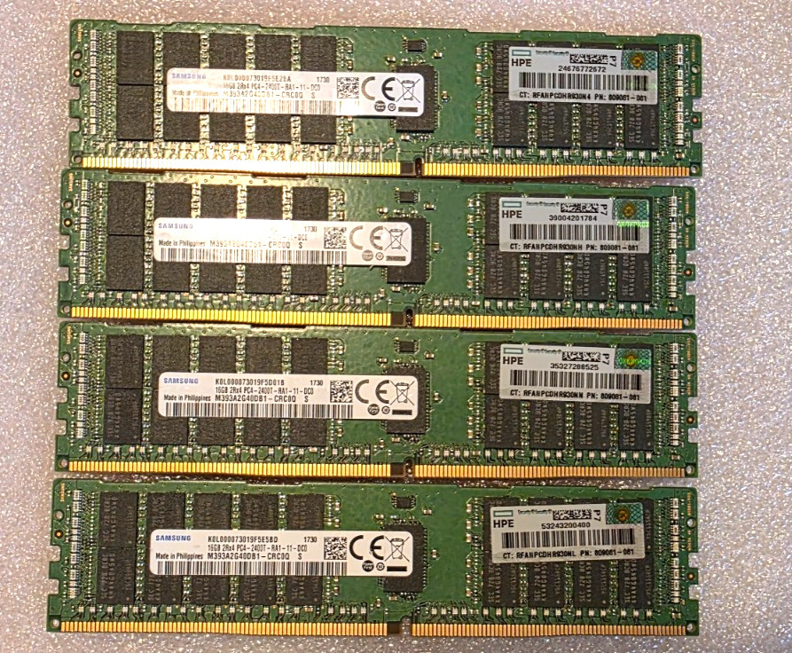 Lot of 4 x 16gb Samsung DDR4-2400T ECC PC4 2Rx4 M393A2G40DB1-CRC0Q Server RAM Lot of 4 x 16gb Samsung DDR4-2400T ECC PC4 2Rx4 M393A2G40DB1-CRC0Q Server RAM