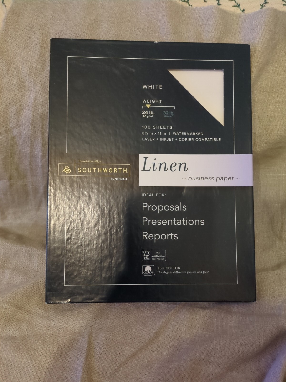Southworth Fine Business Paper White Linin 100 Sheet 24lb Watermarked 25% Cotton Southworth Fine Business Paper White Linin 100 Sheet 24lb Watermarked 25% Cotton