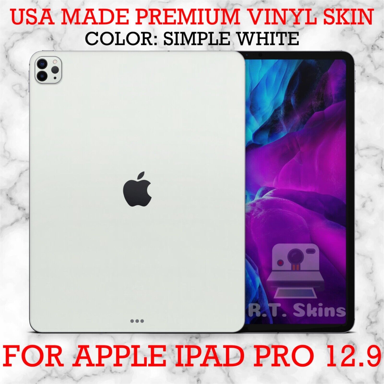 RT.SKINS - Simple White - Full Body Vinyl Skin for Apple iPad Pro 12.9 (2020)