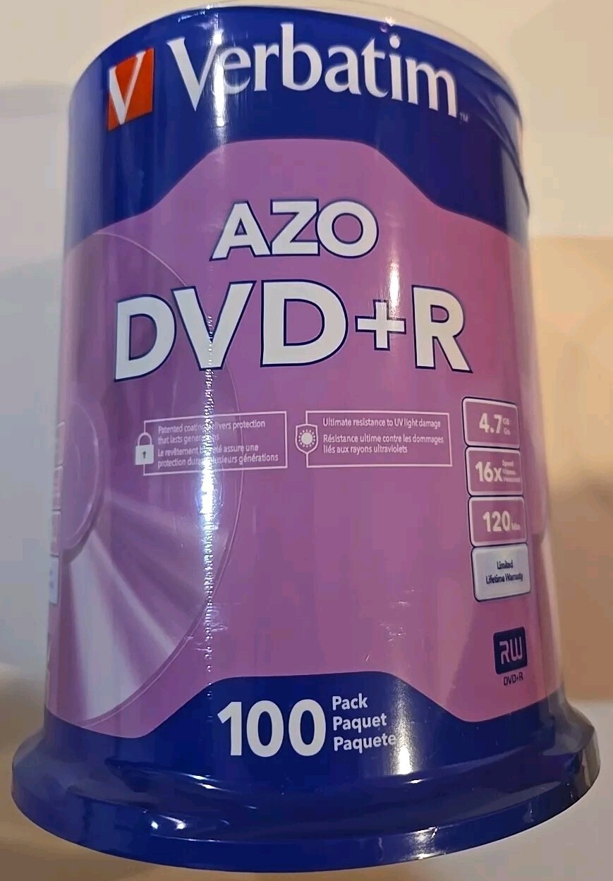 100 PACK Verbatim Life Series DVD+R 4.7GB 16x Recordable Blank Disc Spindle 100 PACK Verbatim Life Series DVD+R 4.7GB 16x Recordable Blank Disc Spindle