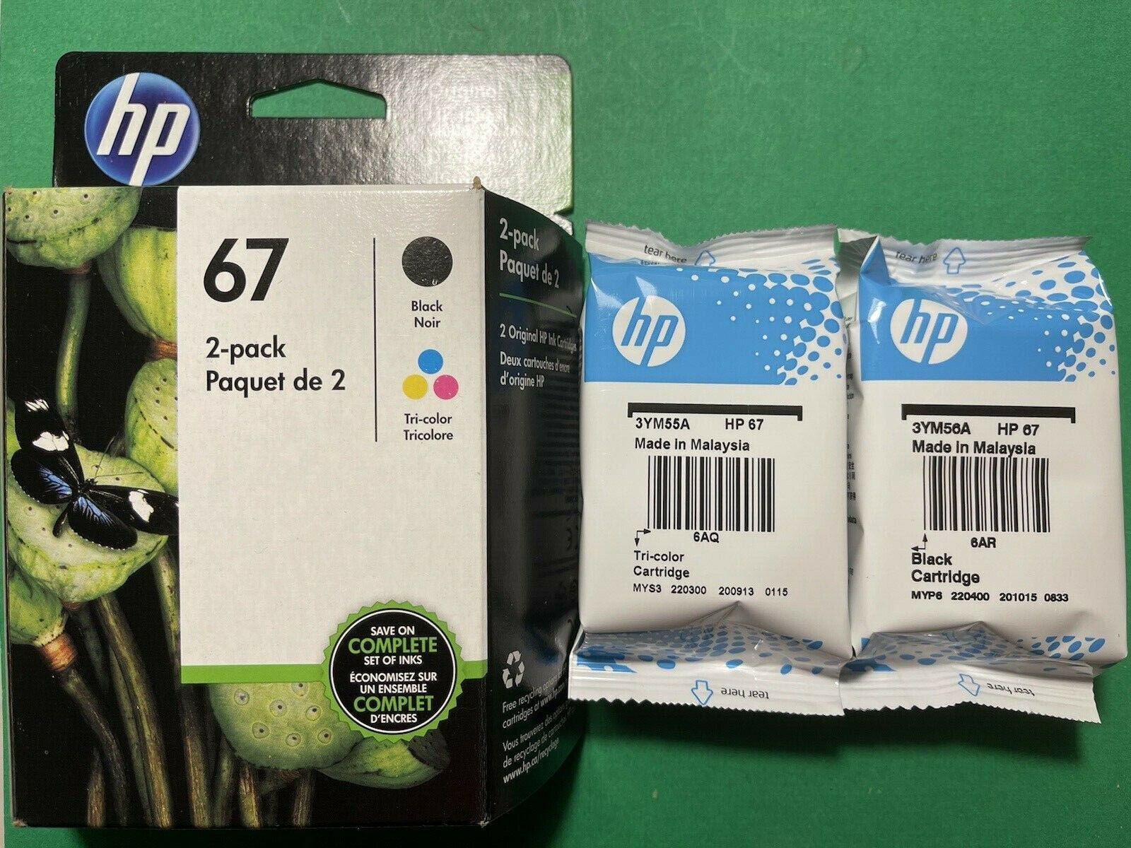 Genuine HP 67 B/C Ink Cartridge Combo-HP2752 2732 4155 6055 6455 printer