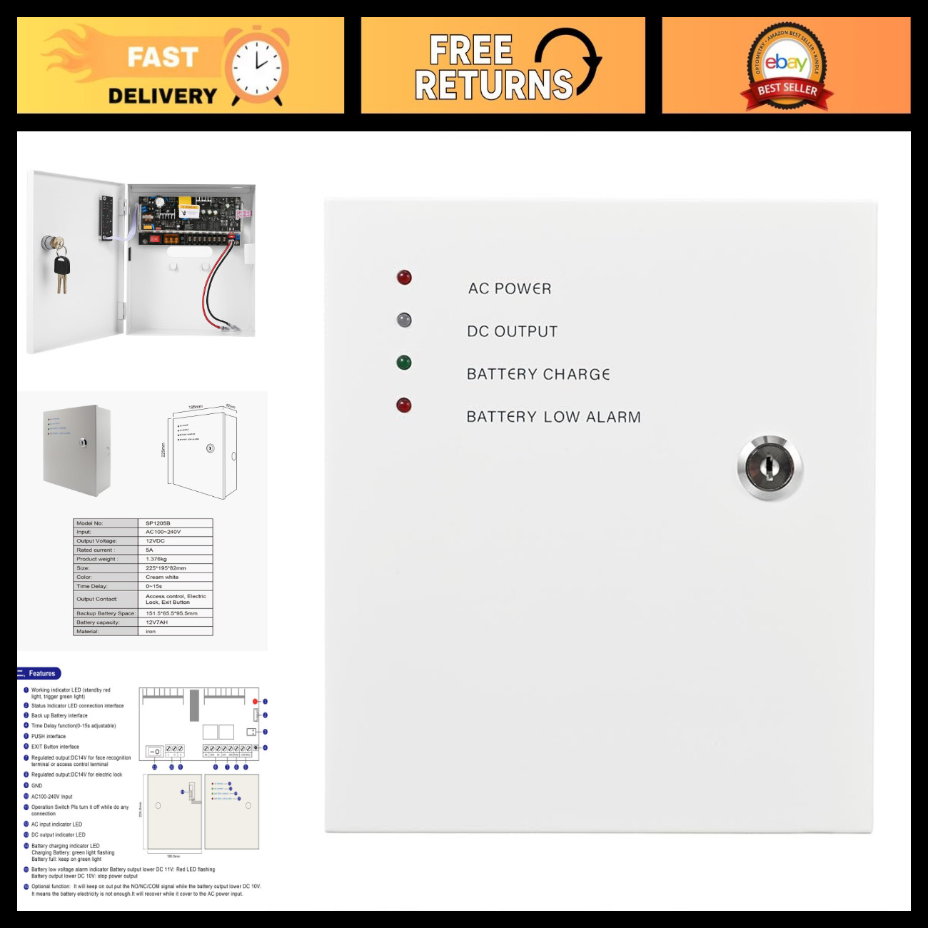 12V 5A Power Supply Adapter, AC to DC Converter with Battery Backup, UPS System