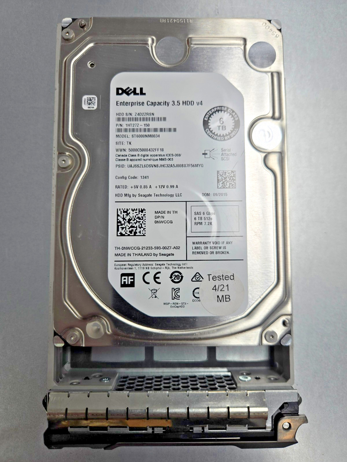 Dell ST6000NM0034 1HT27Z-150 NWCCG 6TB SAS 3.5 7.2K ENTERPRISE SERVER DRIVE
