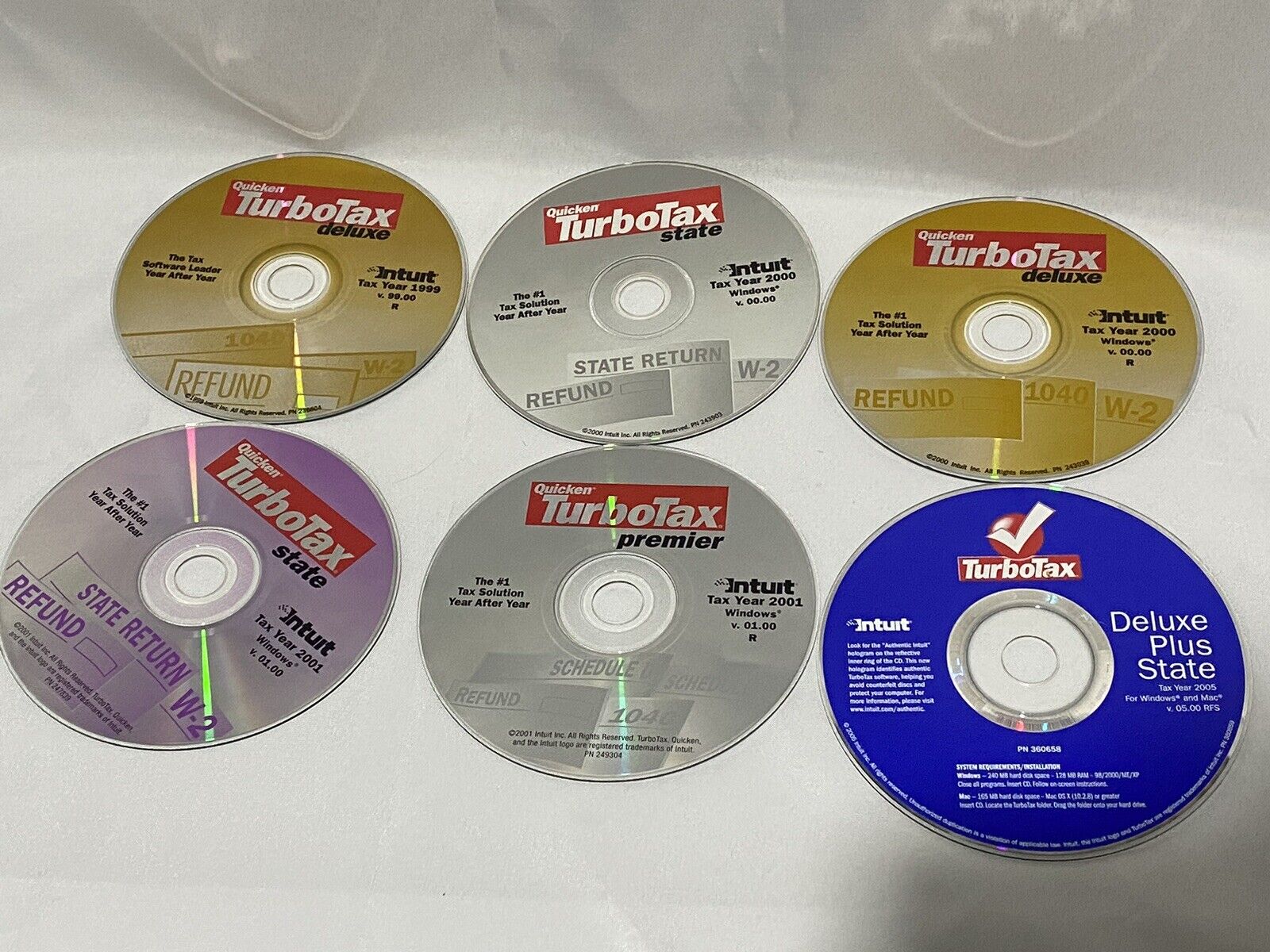 Quicken TurboTax State, Deluxe and Premier Years 1999-2001 & 2005 PC Disks