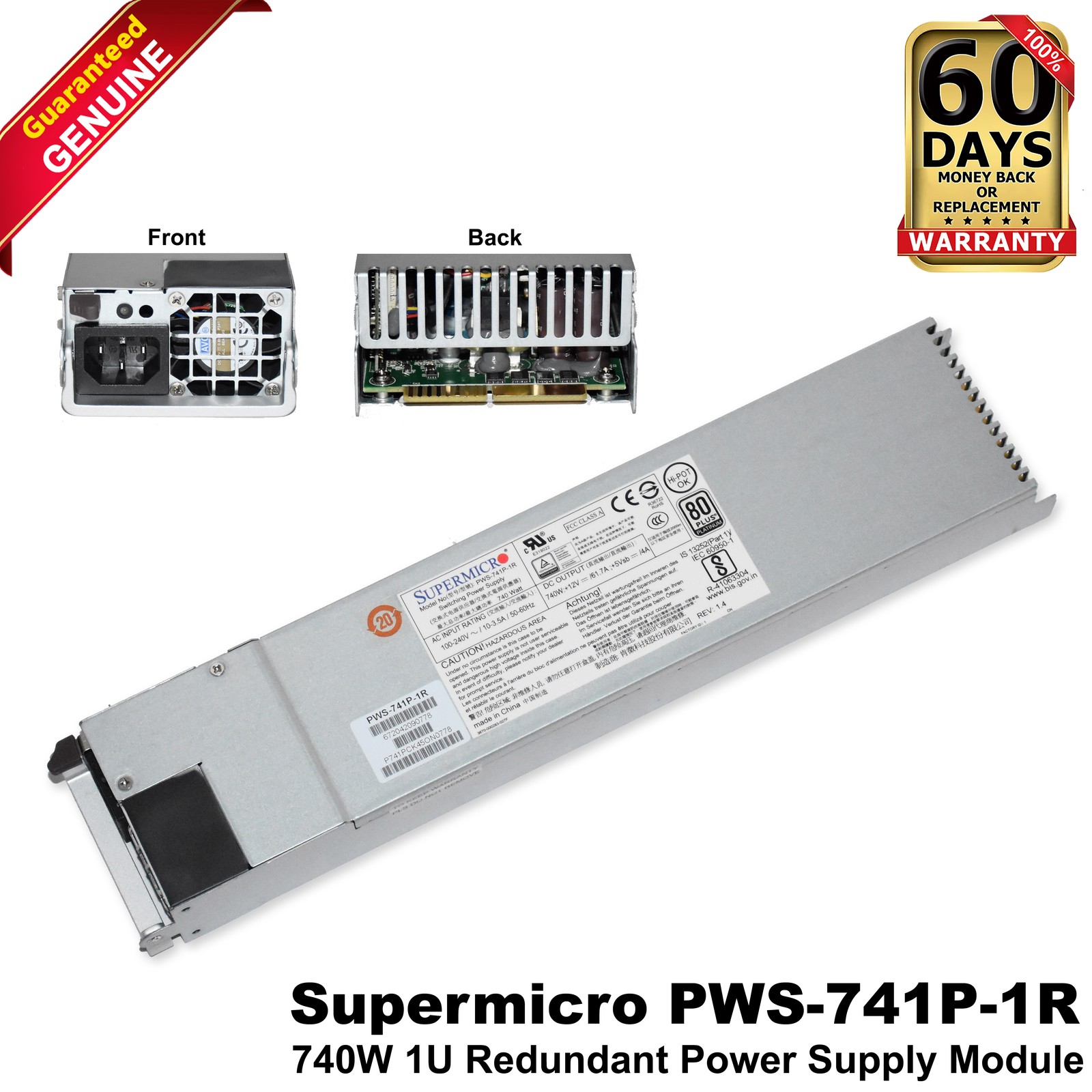 Lot of 2 Supermicro 740W 80-Plus Platinum 1U Switching Power Supply PWS-741P-1R Lot of 2 Supermicro 740W 80-Plus Platinum 1U Switching Power Supply PWS-741P-1R