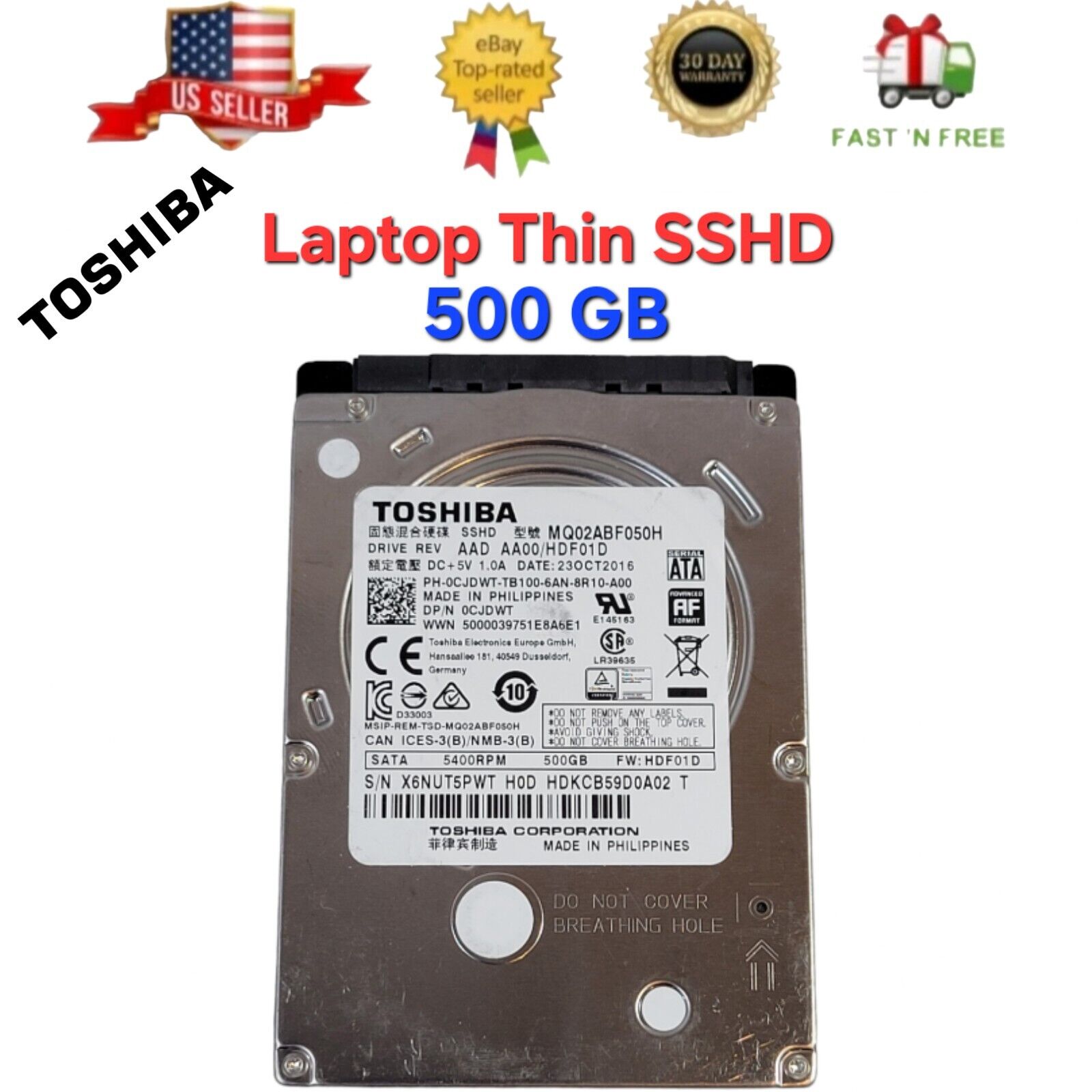 Toshiba 500GB SSHD Internal 2.5 inch Laptop Thin Hard Drive MQ02ABF050H