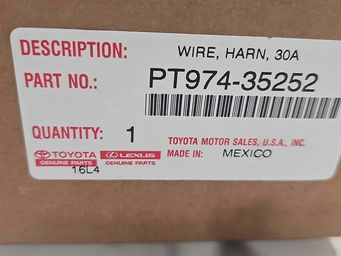 2024-Present Genuine OEM Toyota Tacoma Wiring Harness PT974-35252 2024-Present Genuine OEM Toyota Tacoma Wiring Harness PT974-35252