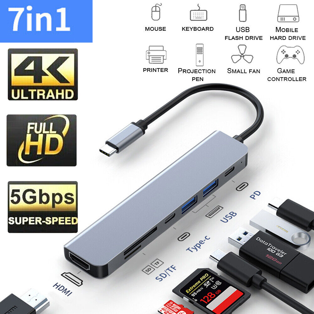 7 in 1 Multiport USB-C Hub Type C To USB 3.0 4K HDMI Adapter For Macbook Pro Air