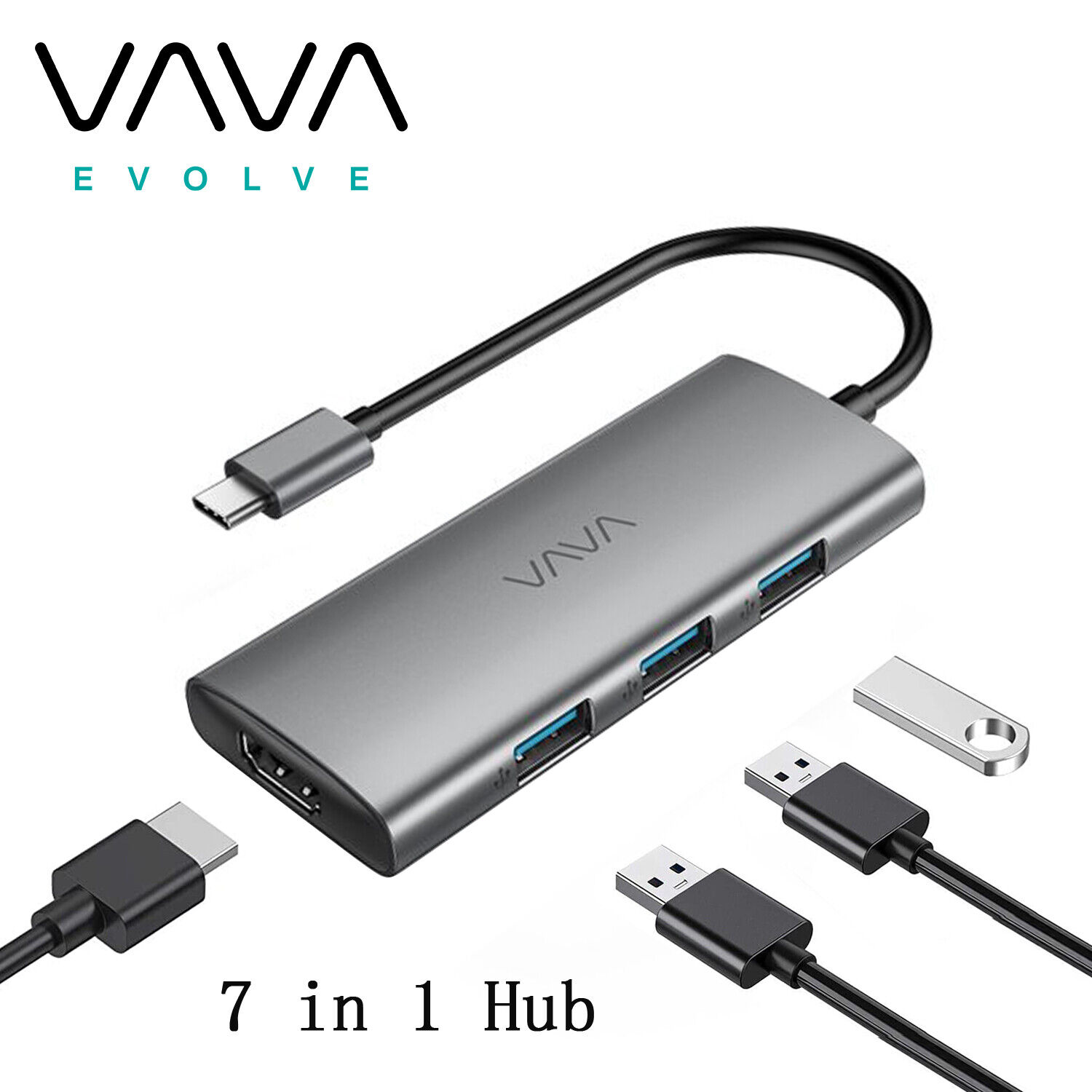 VAVA 7 in 1 USB-C Hub Type C To USB 3.0 4K HDMI Adapter For Macbook Pro/Air