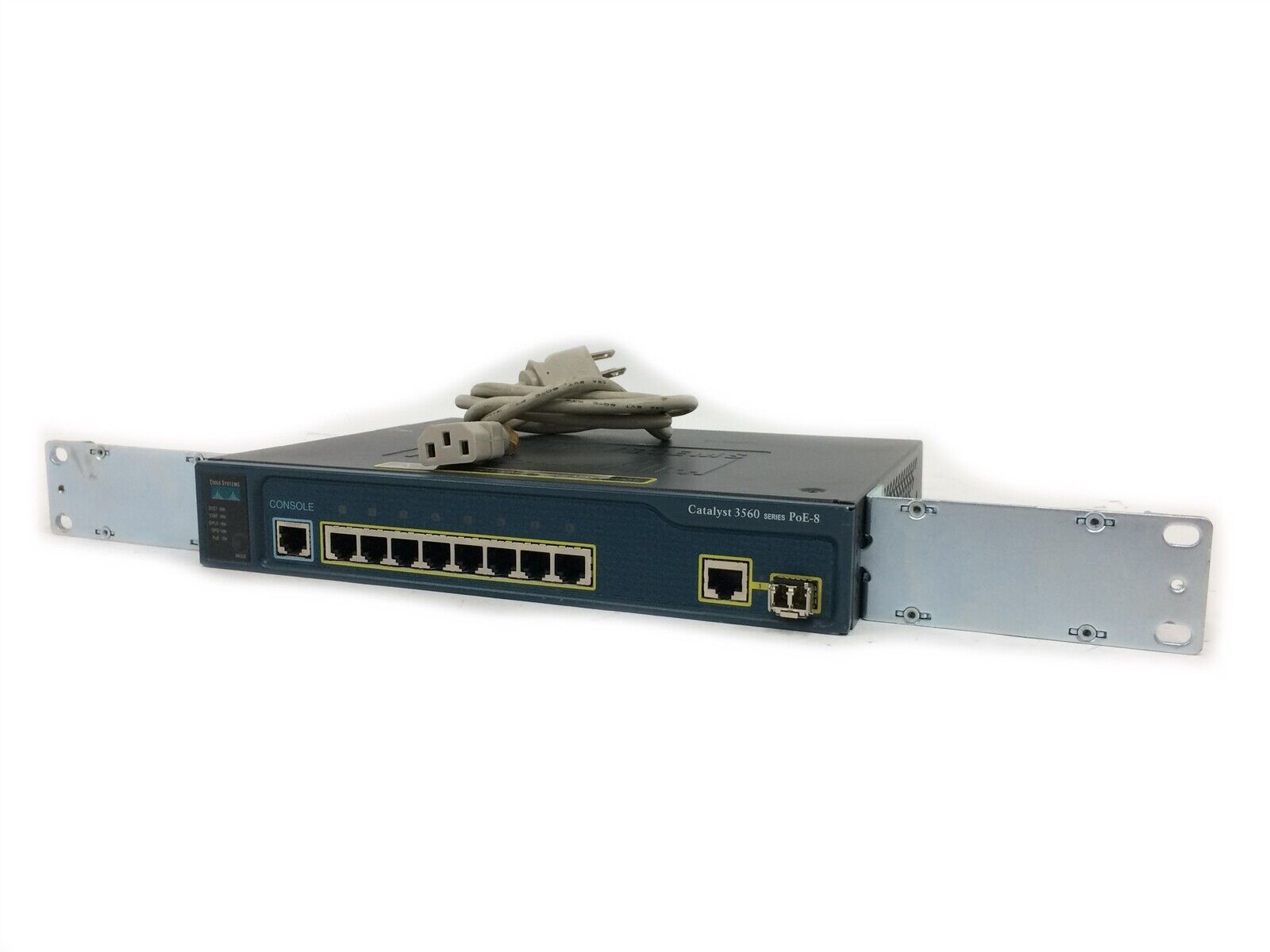 Cisco 3560 WS-C3560-8PC-S 8 Port PoE Gigabit Switch w/ GLC-SX-MM SFP & Rack Ears