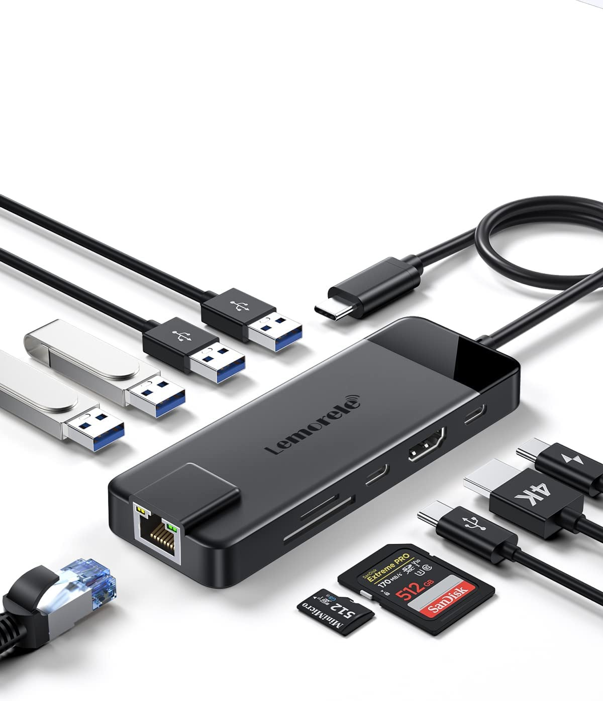 USB C Hub Multiport Adapter 10-In-1 USB C Dongle for Macbook Pro Air, Gigabit Et