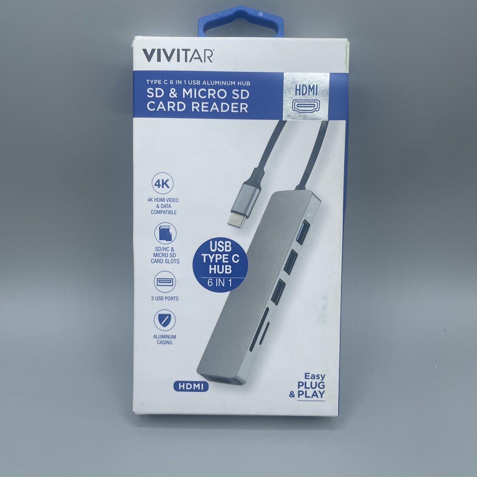 Vivitar Aluminum USB Type C Hub 6 In 1 SD & Micro SD Card Reader Plug & Play
