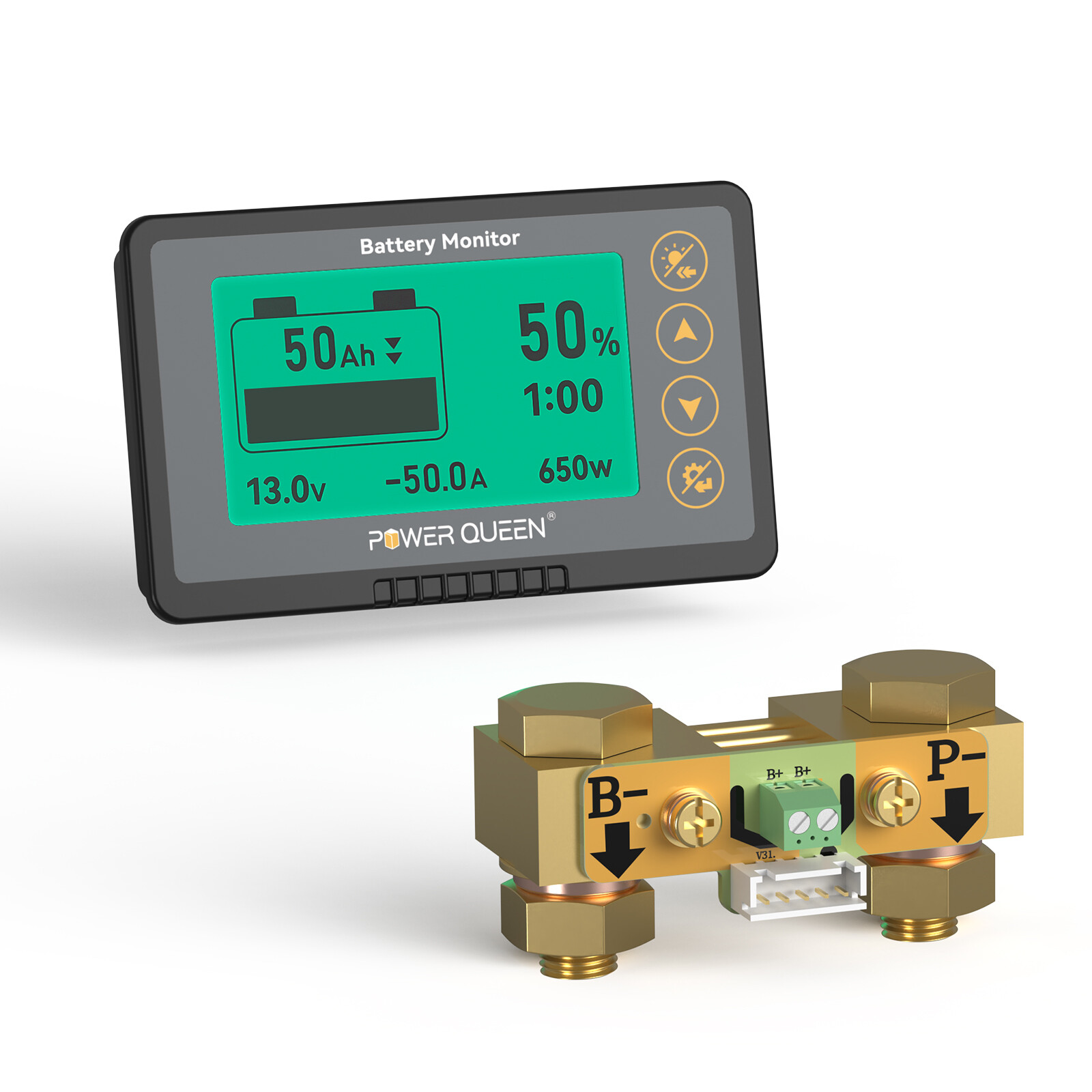 Power Queen 500A Battery Monitor with Shunt High Low Voltage Programmable Alarm Power Queen 500A Battery Monitor with Shunt High Low Voltage Programmable Alarm