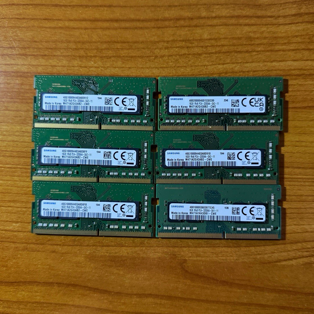Samsung (Lot of 6) 16GB 1Rx8 PC4 3200AA SA2 11 Samsung (Lot of 6) 16GB 1Rx8 PC4 3200AA SA2 11