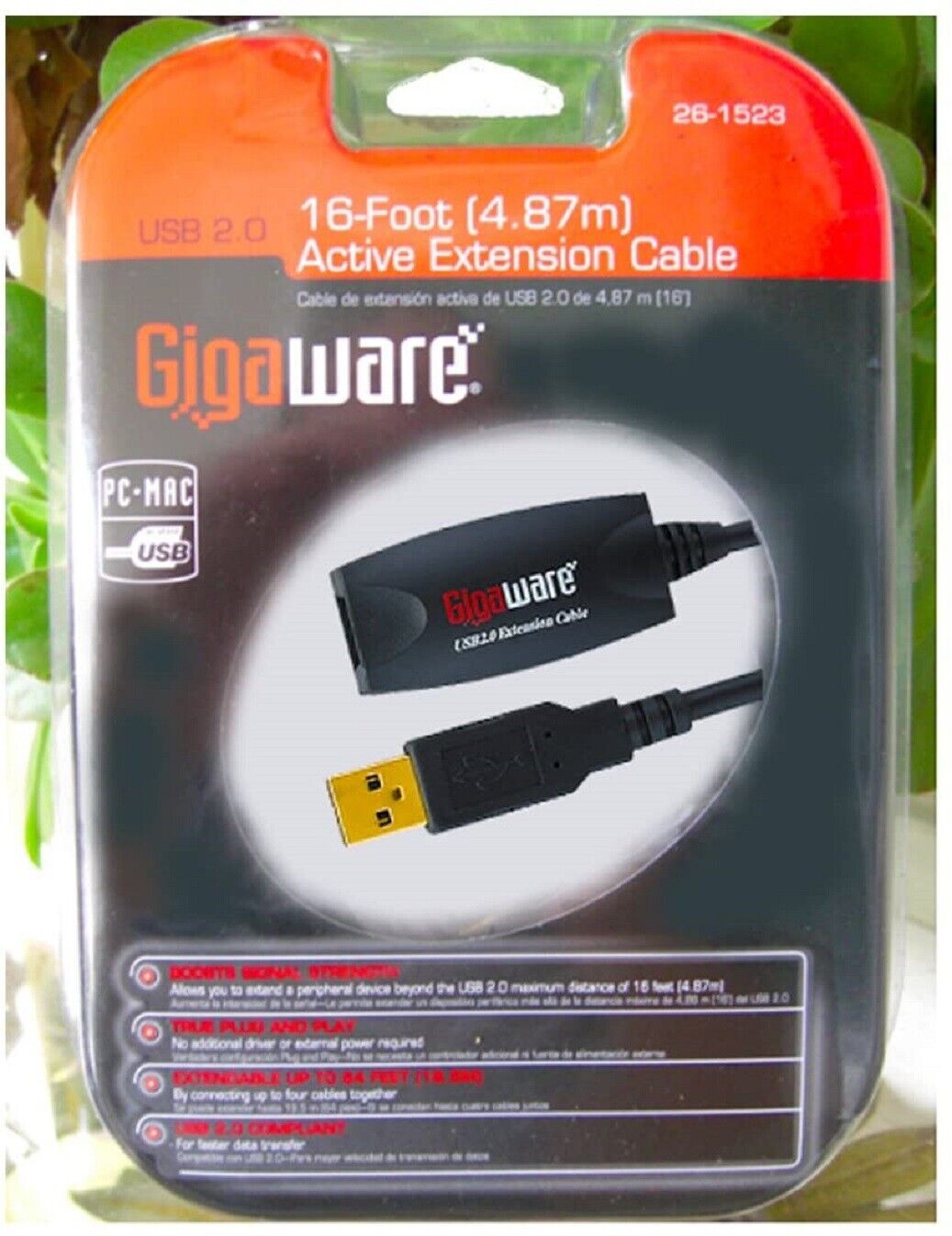 Gigaware 16\' USB 2.0 Active Extension Cable