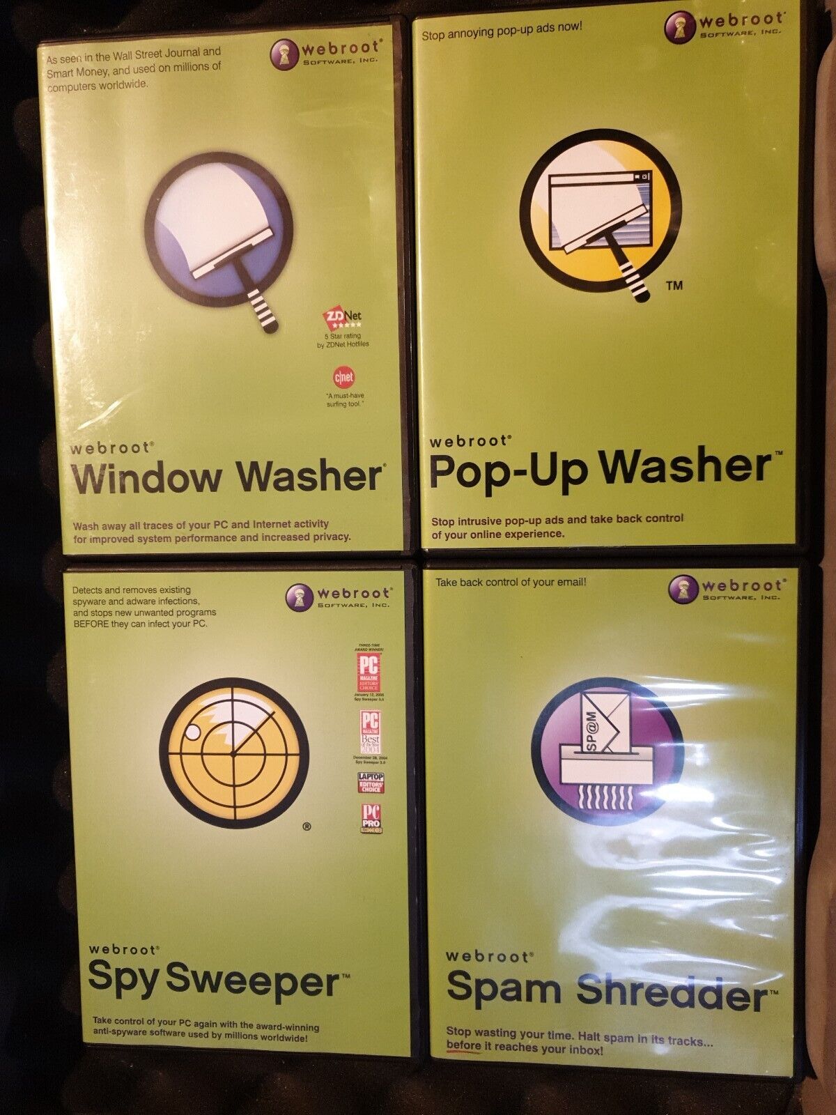Webroot Spy Sweeper Security Pack Pop-Up Window Washer Spam Shredder 4 Disc Set