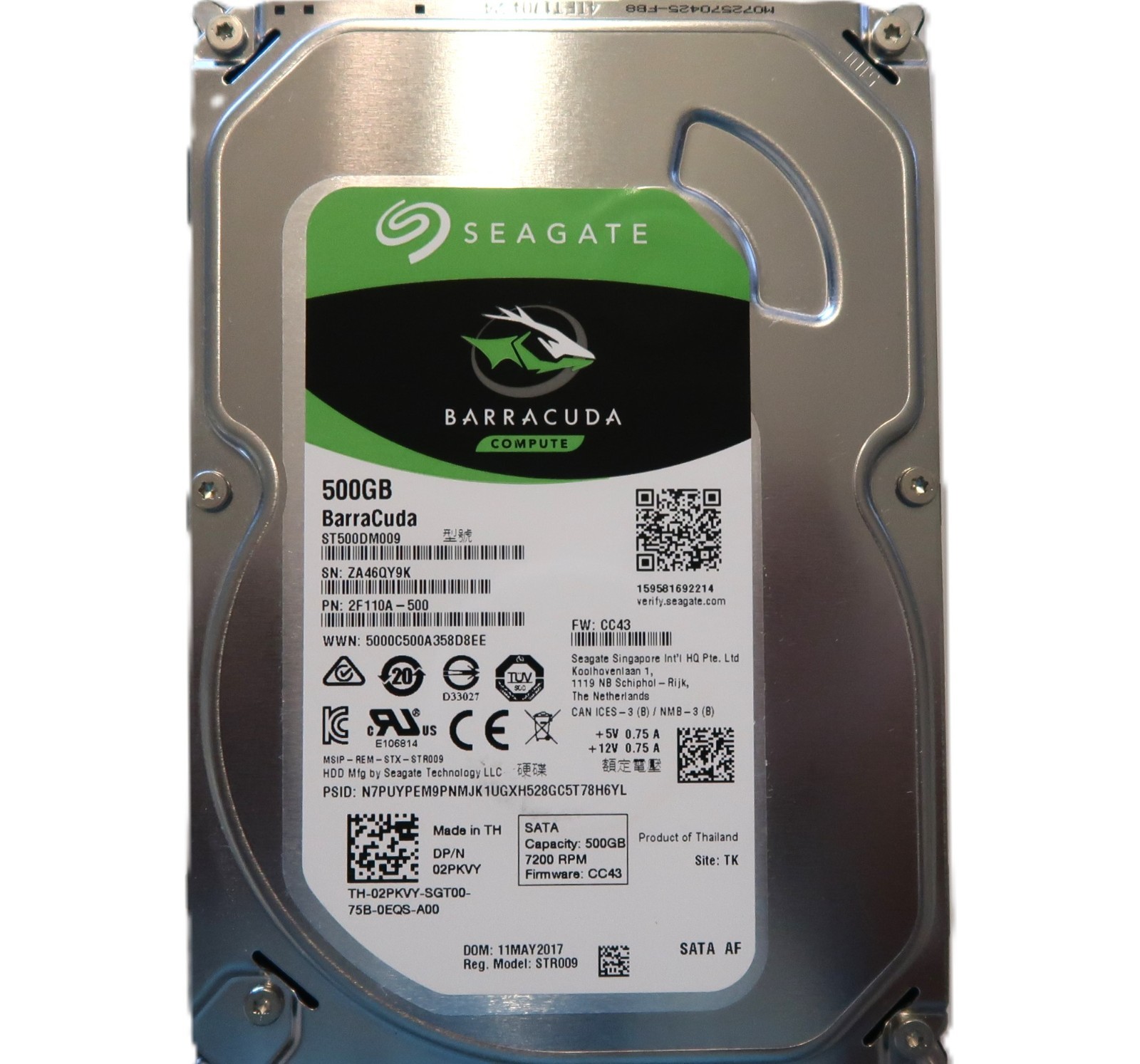 Seagate ST500DM009 2F110A-500 CC43 (ZA4) TK Thailand 3.5 Seagate ST500DM009 2F110A-500 CC43 (ZA4) TK Thailand 3.5