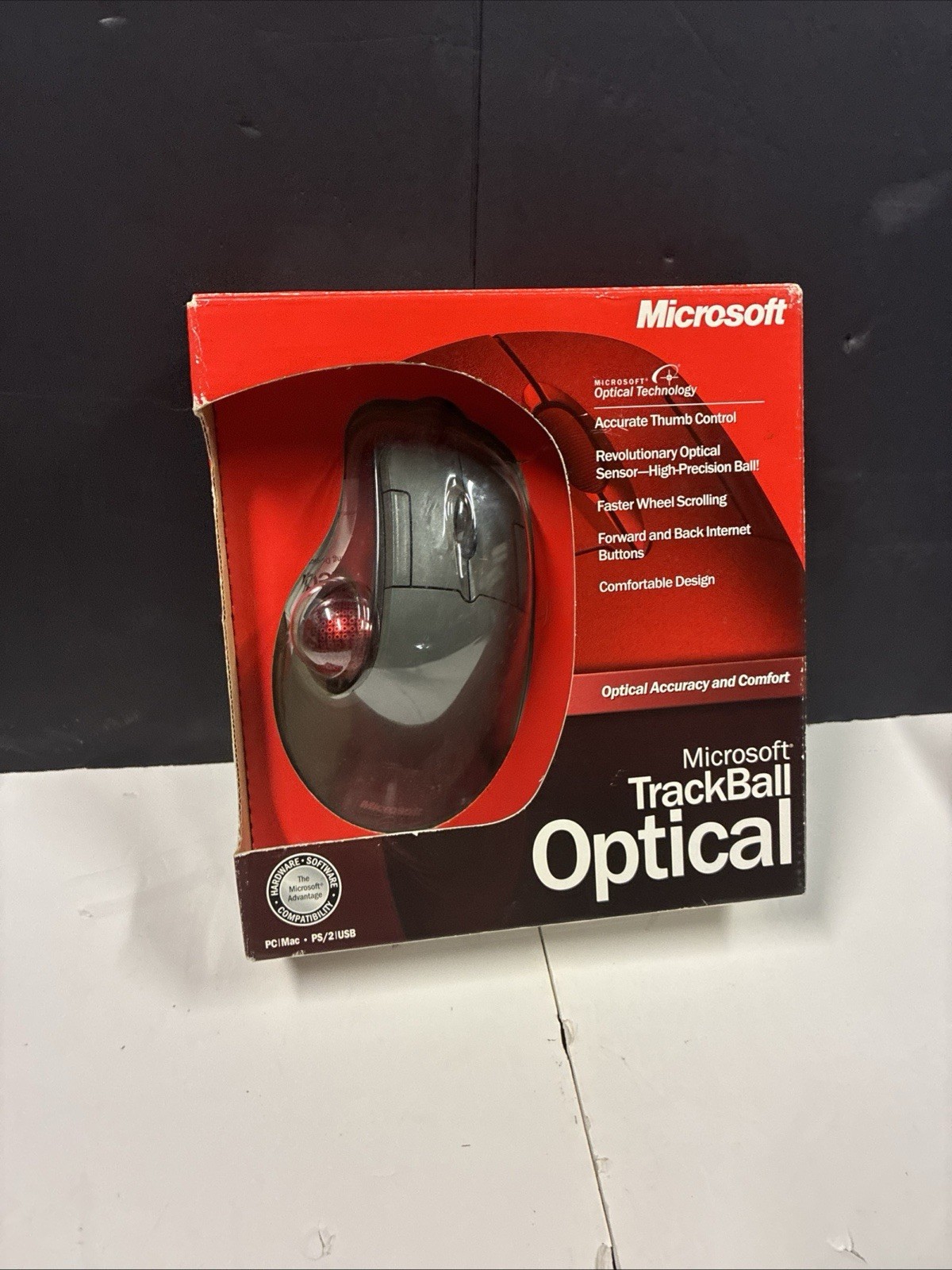 Microsoft TrackBall Optical Mouse Vintage 2002 USB PS/2 Red Ball D67-00001 Open