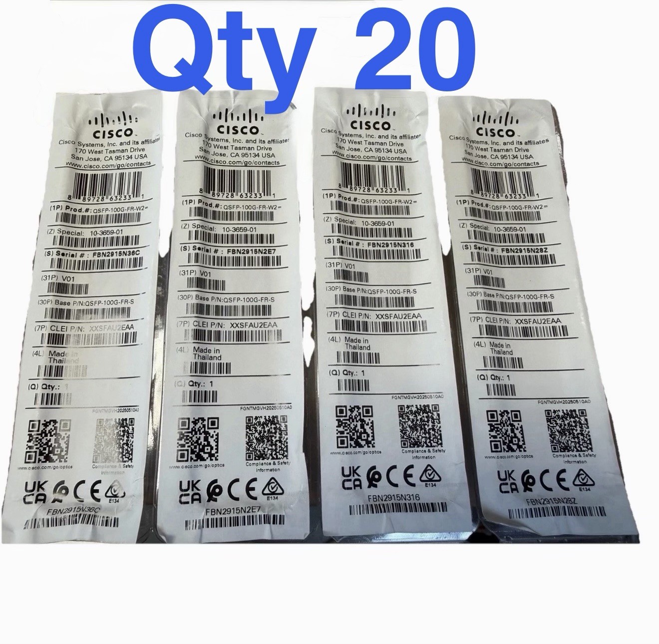 Qty 20 New Cisco QSFP-100G-FR-W2 10-3659-01 Module Hologram Brand New 20 Pack