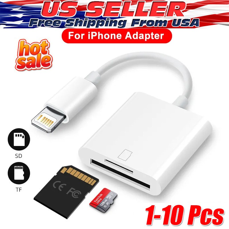 TF/SD Card Adapter Camera Reader for iPad iPhone6 7 8 Plus 13 14 15 Pro X Xs Lot
